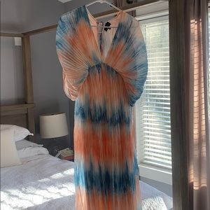 Blue/Pink Pleated Maxi Dress
